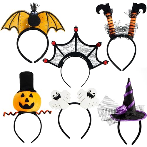 JOYIN 6 Stück Halloween Stirnband Kürbis, Fledermaus, Hexe, Geist, Spinnennetz Halloween Haarschmuck Kopfschmuck Haarreifen für Kostüm Halloween Party Cosplay von JOYIN