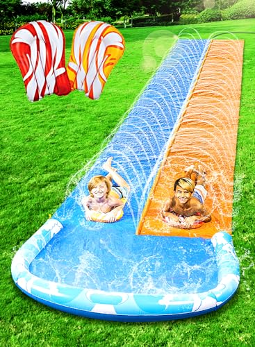 JOYIN 685 cm Rutsche und Wasserrutsche mit 2 Bodyboards, Rasen-Wasserrutsche mit eingebautem Sprinkler für Sommer-Wasserspaß im Garten für Kinder und Erwachsene von JOYIN