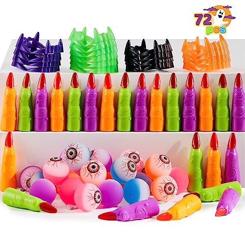 JOYIN 72 Pcs Halloween Spielzeug Geschenke – Gruselige Augäpfel, Hexenfinger und Vampirzähne Set für Kinder Halloween Partys Süßes oder Saures von JOYIN