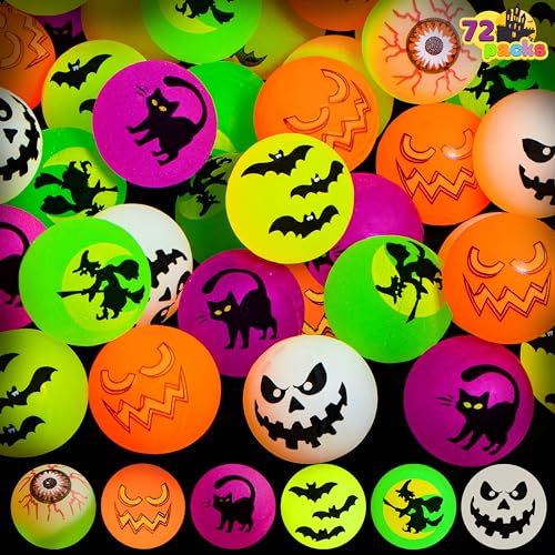 JOYIN 72 Stück Halloween Flummi Im Dunkeln leuchtende Springende Bälle 32mm Gummiball Springball Hüpfball für Halloween Party Mitgebel Spielzeug Geschenk Süßes oder Saures von JOYIN