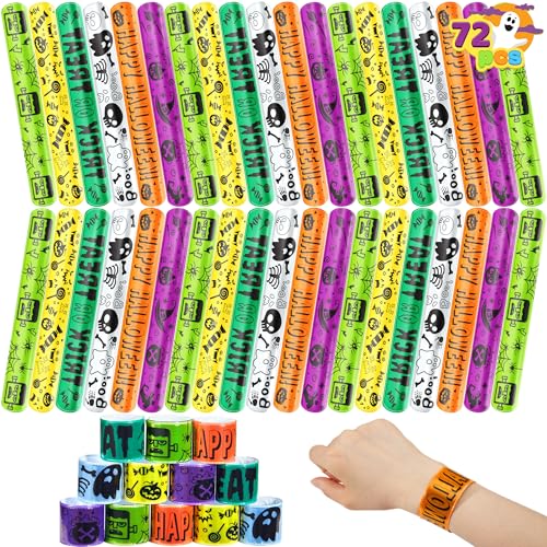 JOYIN 72 Stück Halloween Reflektierende Slap Armbänder mit 6 Designs für Kinder Jungen und Mädchen Geburtstag Party Favors, Halloween Süßes oder Saures Tasche Füller halloween Mitgebsel von JOYIN