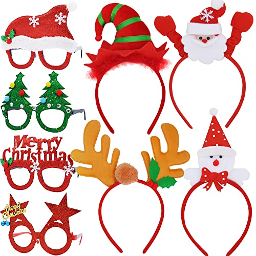 JOYIN 8 Stück Set Weihnachts Haarreif und Brillengestell mit verschiedenen Designs, Haarschmuck für Weihnachtsfeiern Cosplay (Eine Größe passt Alle) von JOYIN