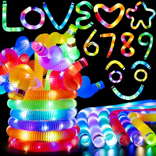 JOYIN 9 Stück 19cm Mitgebsel Kindergeburtstag Leuchtstäbe LED Pop Tubes Fidget Toys Knicklichter Armbänder Party Deko Set Kinder Fidget Toys Party Deko Sensorik Spielzeug von JOYIN