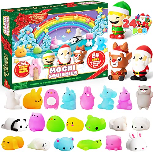 JOYIN Adventskalender 2023 Kinder Weihnachten 24 Tage Countdown Weihnachtskalender Mit Mochi Tier Squishys toys und 3 Großen Langsam Steigenden Squishy Spielzeug von JOYIN