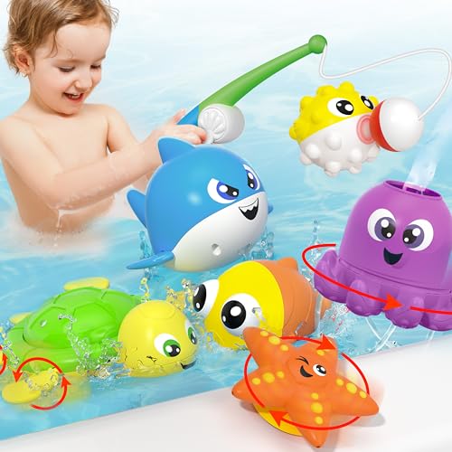 JOYIN Badespielzeug,Angelspiel mit 6 Stück aufziehbarem Badespielzeug,schwimmendes Pool Badewannenspielzeug,Spritzen Badewannenspielzeug für Baby Kinder von JOYIN