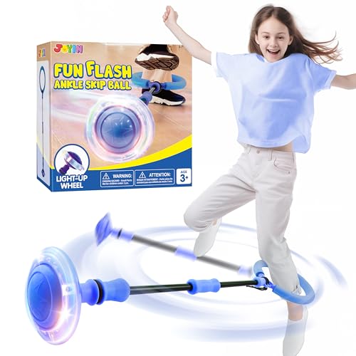 JOYIN Swing Wheel mit Lichtrad,Blinkender Springring Fußkreisel Kinder,Faltbarer Ankle Skip Ball,Sport Sprungball,Flash Jumping Ball Drinnen&draußen,Geschenke mädchen 6 7 8 9 10 Jahre Blau von JOYIN