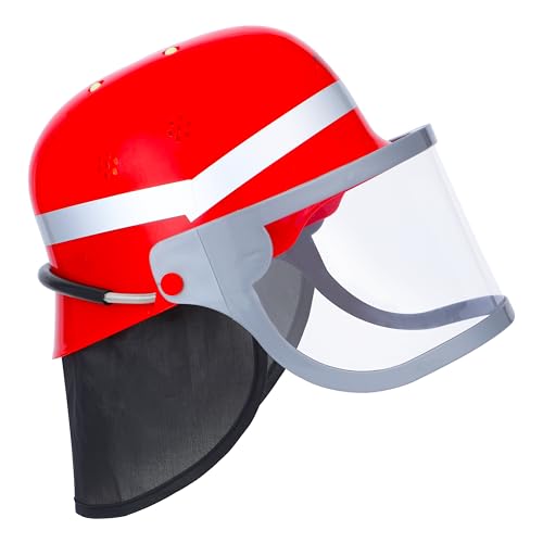 JOYIN Verstellbarer Kinder Feuerwehrhelm mit Klappvisier, Halstuch & Kinnriemen für Kinder Mottoparty, Karneval & Rollenspiel Mützenkostüm (Rot) von JOYIN