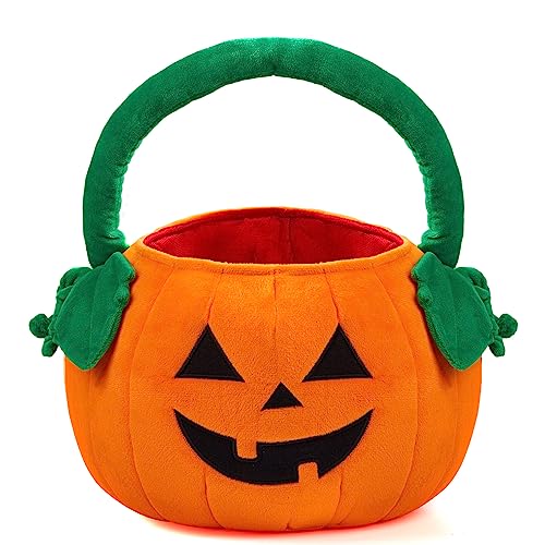 JOYIN Halloween-Kürbis-Plüsch-Tragetasche, Eimer, Süßigkeiten- oder Leckerei-Tasche mit Griff mit Griff für Partyzubehör, Kindergeschenktüten von JOYIN