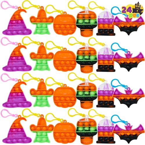 JOYIN Halloween-Pop-Fidget-Spielzeug, 24 Stück, Halloween-Partygeschenke, Geist, Skelett, Fledermaus, Kürbis, Hexenhut, Fidget-Schlüsselanhänger, Fidget-Spielzeug, Großpackung für Kinder JOYIN Halloween-Pop-Fidget-Spielzeug, 24 Stück, Halloween-Partygeschenke, Geist, Skelett, Fledermaus, Kürbis, Hexenhut, Fidget-Schlüsselanhänger, Fidget-Spielzeug, Großpackung für Kinder von JOYIN