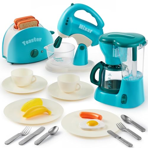 JOYIN Küchengeräte Spielzeug, Spielküche Zubehör Set für Kinder, Pretend Küche Spielzeug, Kaffeemaschine, Mixer, Toaster mit realistischen Lichtern & Geräuschen, Alter 3+ von JOYIN