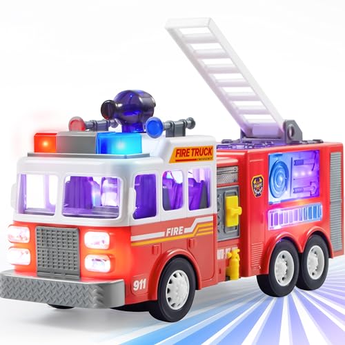 JOYIN LED-Feuerwehrauto-Spielzeug für Kleinkinder ab 3 4 5 Jahren– LED-Projektionen und Sirenen, Bump-and-Go-Feuerwehrautos mit Modusschalter und Lautstärkeregler, Feuerwehrauto für Jungen und Mädchen von JOYIN