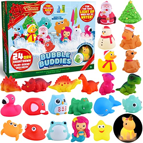 JOYIN Leuchtende Badespielzeuge 2024 Weihnachten 24 Tage Countdown Adventskalender für Kinder Kleinkind LED Tier schwimmend Dusche Pool Spielzeug Set Weihnachten Party Favor von JOYIN