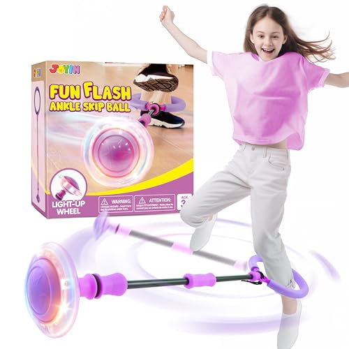 JOYIN Swing Wheel mit Lichtrad,Blinkender Springring Fußkreisel Kinder,Faltbarer Ankle Skip Ball,Sport Sprungball,Flash Jumping Ball Drinnen&draußen,Geschenke mädchen 6 7 8 9 10 Jahre Lila von JOYIN