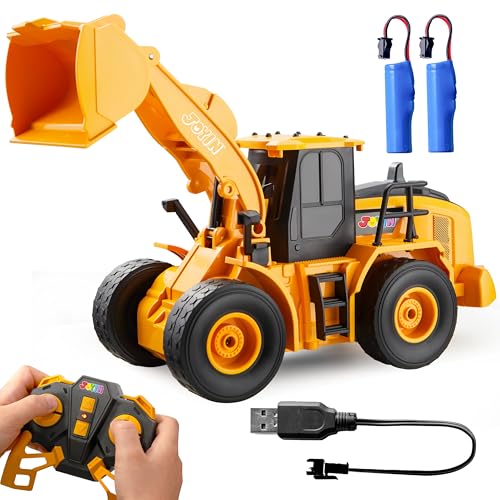 JOYIN Ferngesteuertes Konstruktions Auto Spielzeug ab 3 4 5 6 7 8 Jahren Jungen, 2,4 GHz RC Bagger Traktor LKW Spielzeug mit Licht und Sound, Frontlader Spielzeug, Weihnachts und Geburtstags Geschenk von JOYIN