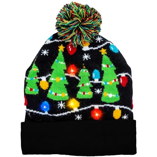 JOYIN Weihnachten leuchtende Strickmütze, hässlicher Weihnachtspullover, LED-Mütze, Beanie-Mütze mit 6 Blinkmodi, lustige Beanie-Mütze für Damen und Herren, Weihnachtszubehör, Partyzubeh von JOYIN