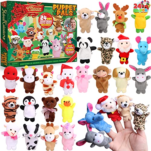 JOYIN Weihnachts-Adventskalender 2024 mit Fingerpuppen, 24 Tage Weihnachten Countdown Adventskalender mit Plüschtier-Fingerpuppen für Mädchen und Kinder, Partygeschenke, Klassenzimmer-Preise von JOYIN