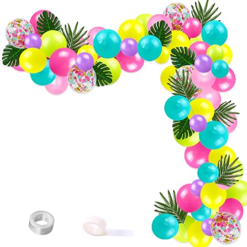 Hawaiian Tropical Balloon Garland Arch Kit Flamingo Palme Ananasfolie Luftballons für Summer Beach Luau Themed Birthday Baby Shower Party von JOYMEMO