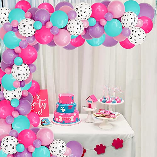 Hund Thema Geburtstag Deko, Pfote Gedruckt Ballon Girlande, Hund Pfotenabdruck, rosa lila weiße Luftballons zum Mädchen 1 2 3 jahre Geburtstag, Baby Shower Party Supplies von JOYMEMO