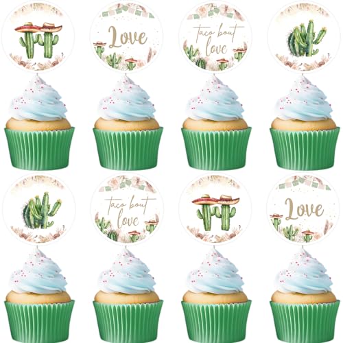 JOYMEMO 36 Stück Taco Bout Love Cupcake Toppers, Taco Bout Love Bridal Shower Dekorationen für Frauen, Kaktus, Bachelorette Party Supplies, Kaktus Cake Topper Favor von JOYMEMO