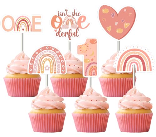 JOYMEMO 36Pcs Boho Regenbogen 1. Geburtstag Cupcake Toppers für Mädchen, böhmischen Regenbogen Isn't She Onederful Cupcake Picks für Boho ersten Geburtstag, Groovy Hippie Geburtstag Party Dekorationen von JOYMEMO