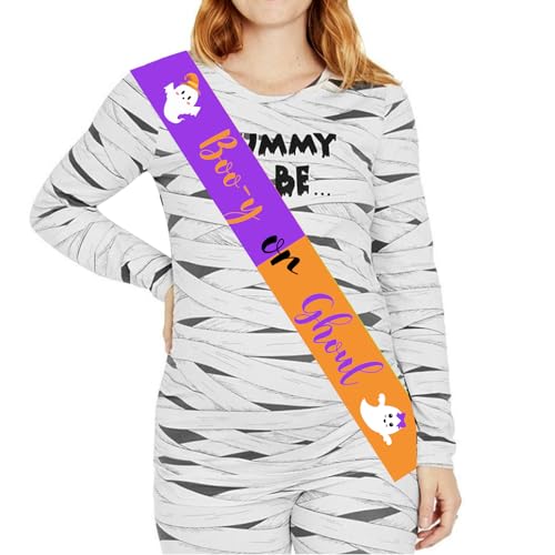 JOYMEMO Booy oder Ghoul Sash Orange lila - Halloween Geschlecht Reveal Dekorationen, Spooky Boy oder Girl Ghost Baby Shower Dekor, Halloween Themed Gender Reveal Party Supplies von JOYMEMO