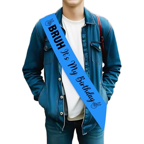 JOYMEMO Bruh Its My Birthday Sash Blau Schwarz - Preteen und Teens Geburtstag Party Dekoration, Happy Birthday Bro Sash, Bruh Teenager 12. 13. 14. 15 Geburtstag Party Zubehör von JOYMEMO