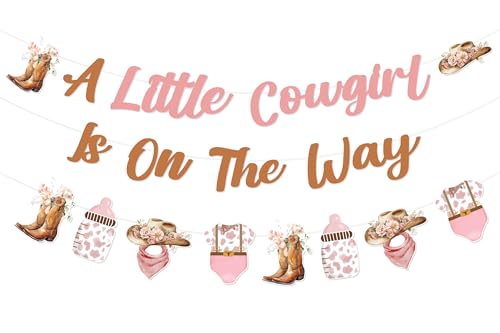 JOYMEMO Western Cowgirl Babyparty-Dekorationen rosa – A Little Cowgirl Is On The Way Schild Banner mit Cowgirl-Banner, Wilder Westen Cowgirl-Thema, Babyparty, Party-Dekor-Zubehör von JOYMEMO