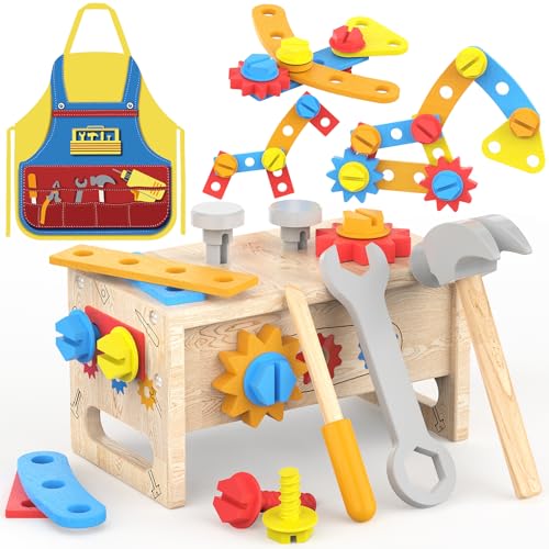 JOYSINTOY Holz-Werkzeugkoffer-Set für Kinder mit Schürze - Montessori Spielzeug ab 2 Jahren für Jungen, 42 Stück Rollenspiel mit Werkzeugkasten Motorik Lernspielzeug Geschenk für Mädchen ab 3 4 Jahre JOYSINTOY Holz-Werkzeugkoffer-Set für Kinder mit Schürze - Montessori Spielzeug ab 2 Jahren für Jungen, 42 Stück Rollenspiel mit Werkzeugkasten Motorik Lernspielzeug Geschenk für Mädchen ab 3 4 Jahre von JOYSINTOY