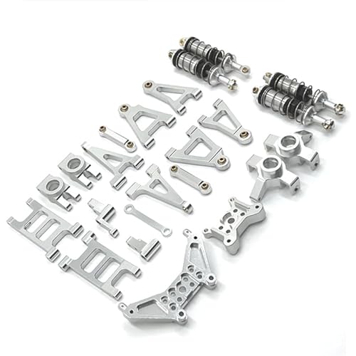 JOYSOG RC Parts for Mjx Hyper Go 1/14 14301 14302 14303 Stoßdämpfer vorne & hinten Schwingarm Lenkbecher Spurstange Kit Upgrade Teile (Silber) von JOYSOG