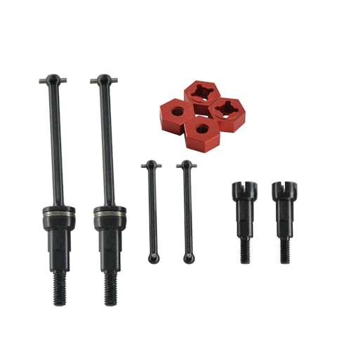 JOYSOG RC Parts für ARRMA 1/14 Mojave GROM Aluminium vorne hinten unten oben Schwungarm Lenkbecher Differentialabdeckung Lenkstangen-Kit Differential-Upgrades Kit (Rot und Antriebswelle) von JOYSOG