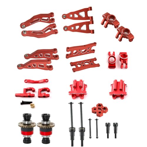 JOYSOG RC Parts für ARRMA 1/14 Mojave GROM Aluminium vorne hinten unten oben Schwungarm Lenkbecher Differentialabdeckung Lenkstangen-Kit Differential-Upgrades Kit (rot) von JOYSOG