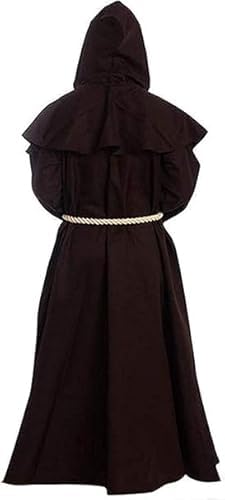 JOYUE Mönch Robe Kostüm Herren Prister Robe mit Kapuze und Kreuz, Braun Mittelalter Robe Prister Gewand Mönchskutte Herren für Halloween Cosplay, Renaissance Karneval Faschingskostüme (L) von JOYUE