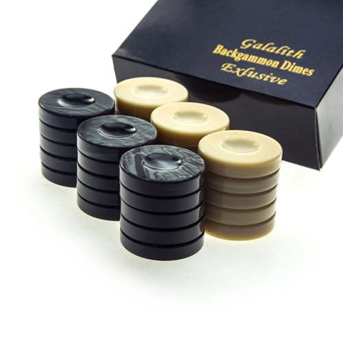 Luxus Manopoulos Galalith Backgammon Checkers – Set mit 30 Schwarz-Weiß – Premium-Set handgefertigt in Griechenland von Experten, 36 mm – Erwachsene, ab 14 Jahren von JP GAMES LTD