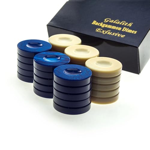 Luxus Manopoulos Galalith Backgammon Checkers – Set mit 30 blauen & weißen – Premium-Set handgefertigt in Griechenland von Experten, 36 mm – Erwachsene, ab 14 Jahren von JP GAMES LTD