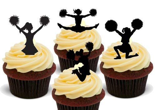 Cheerleader schwarze Silhouetten-Mix – 12 essbare Kuchendekorationen aus Premium-Oblatenpapier von JPS