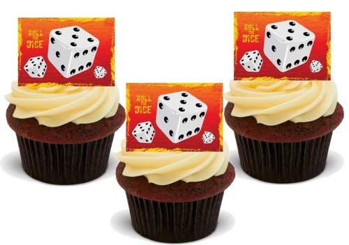 KASINO GLÜCKSSPIEL WÜRFELN - 12 essbare hochwertige stehende Waffeln Kuchen TOPPERS - ROLL THE DICE GAMBLING CASINO von JPS