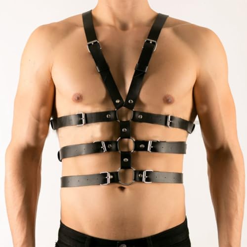 JPXJGT Harness Men Adjustable Leather Black Rivets Punk Belt Clubwear Costume Cosplay(Size:Einheitsgröße,Color:Schwarz) von JPXJGT