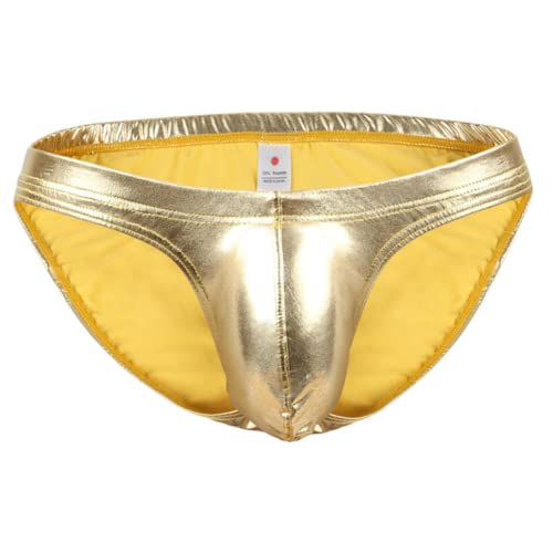 JPXJGT Man Patent Leather Knickers Low Waist G-Strings Thongs Bikini T-Back Underwear Jockstrap Clubwear (Size:L,Color:Gold) von JPXJGT