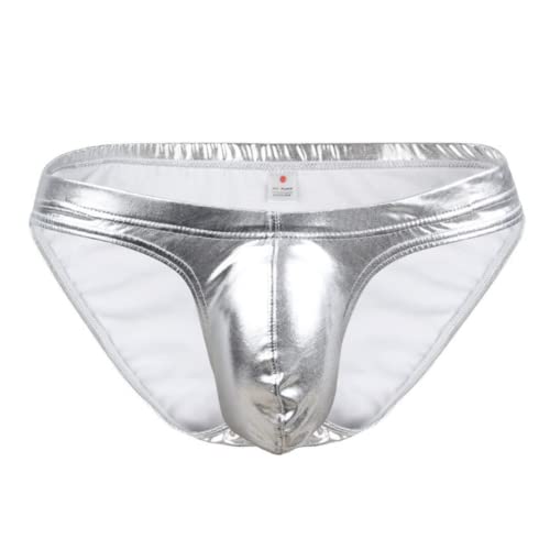 JPXJGT Man Patent Leather Knickers Low Waist G-Strings Thongs Bikini T-Back Underwear Jockstrap Clubwear (Size:M,Color:Silber) von JPXJGT