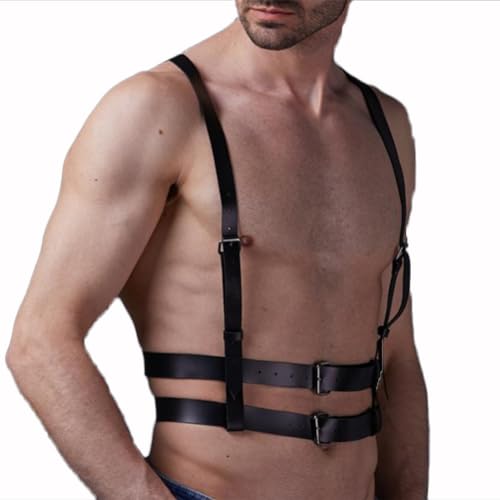 JPXJGT Men Adjustable PU Leather Half Harness Buckle Strap Club Wear Costume(Size:Einen Größe,Color:schwarz) von JPXJGT