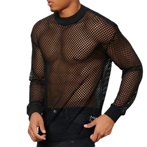 JPXJGT Men Mesh Fishnet Long Sleeve T-Shirt See Through Tank Top Vest Undershirt Clubwear (Size:XL,Color:Schwarz) von JPXJGT