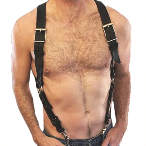 JPXJGT Men PU Leather Buckle Harness Clubwear Body Shoulder Chest Belt with Fancy Buckles Rings for Gay(Size:Einheitsgröße,Color:Schwarz) von JPXJGT