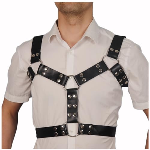 JPXJGT Men PU Leather Harness Adjustable Buckle Halloween Punk Clubwear Costume (Size:Eine Größe,Color:schwarz) von JPXJGT