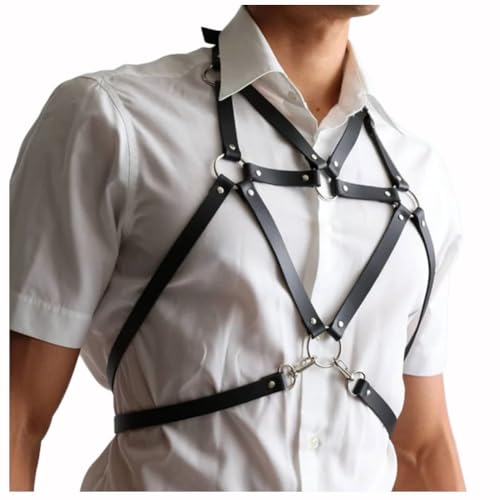 JPXJGT Men's Adjustable Leather Halter Half Harness Belt Halloween Punk Chest Clubwear Carnival Costume(Size:Einheitsgröße,Color:Schwarz) von JPXJGT