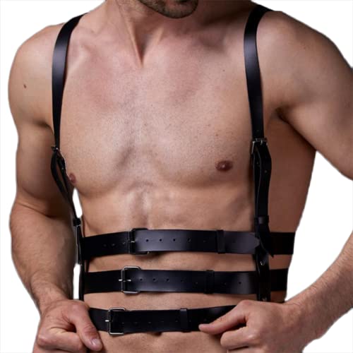 JPXJGT Men's Faux Leather Body Chest Harness Punk Belt Shoulder Straps (Size:Einheitsgröße,Color:Schwarz) von JPXJGT