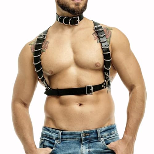 JPXJGT Men's Faux Leather Halter Harness Adjustable Belt Cage Clubwear Costume(Size:Einheitsgröße,Color:Schwarz) von JPXJGT