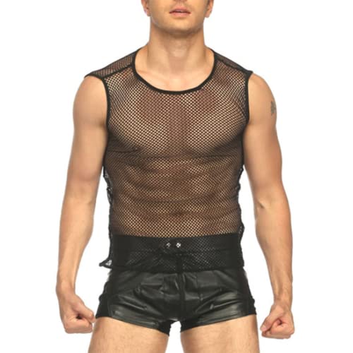 JPXJGT Men's Fishnet See Through Tank Top Muscle T Shirt Mesh Transparent Clubwear (Size:L,Color:Schwarz) von JPXJGT