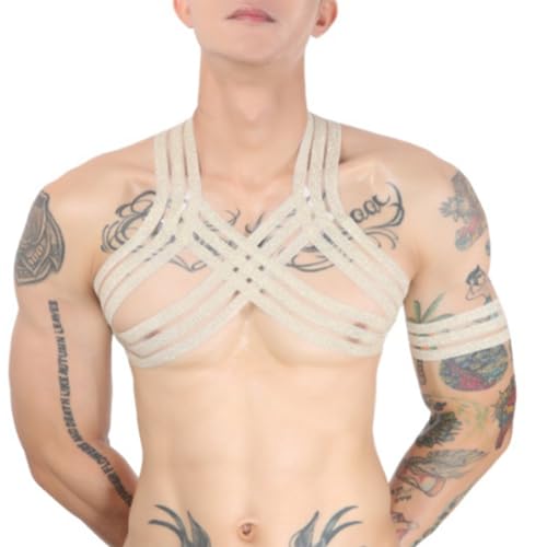 JPXJGT Men's Halter Strap Elastic Nylon Harness Clubwear Costume(Size:Einheitsgröße,Color:Gold) von JPXJGT