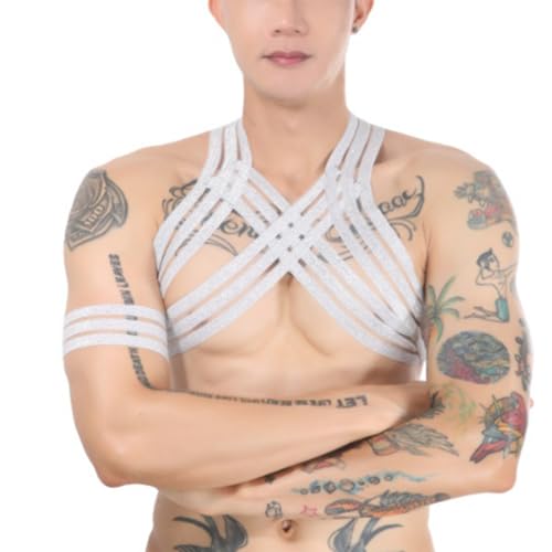 JPXJGT Men's Halter Strap Elastic Nylon Harness Clubwear Costume(Size:Einheitsgröße,Color:Silber) von JPXJGT