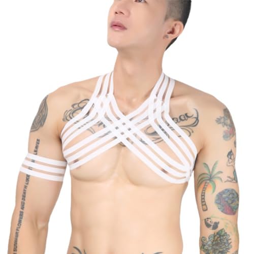 JPXJGT Men's Halter Strap Elastic Nylon Harness Clubwear Costume(Size:Einheitsgröße,Color:Weiß) von JPXJGT